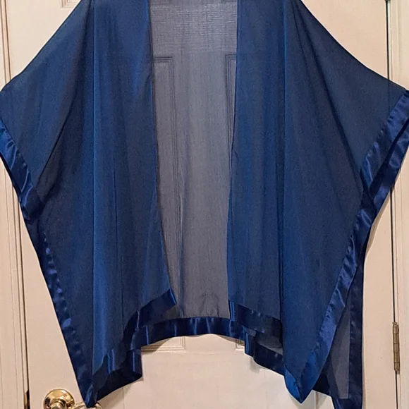 Sheer Blue Kimono Wrap. Silk Like Edging - Picture 4 of 6